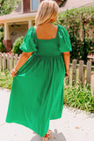 Bright Green Ruched Front Puff Sleeve Plus Size Maxi Dress