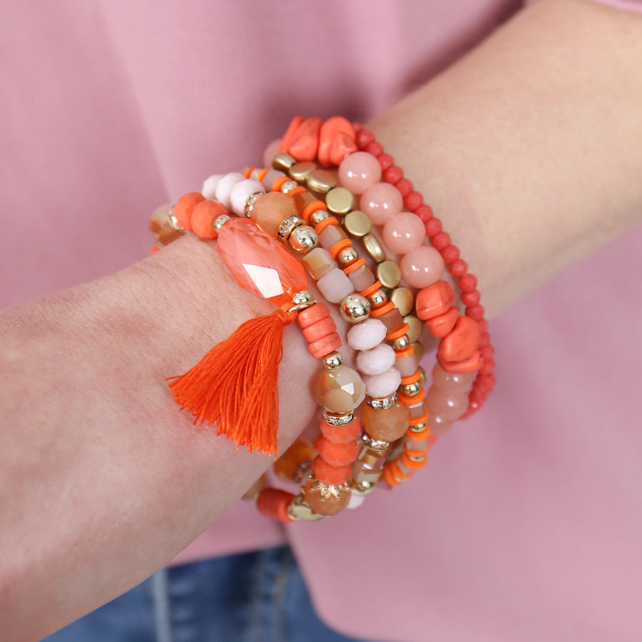 Beaded Stretch Tassel Charm Bracelet- 8 Colors