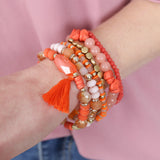 Beaded Stretch Tassel Charm Bracelet- 8 Colors