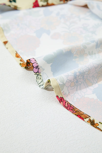 Apricot Ruffled Shoulder Long Sleeve Floral Blouse