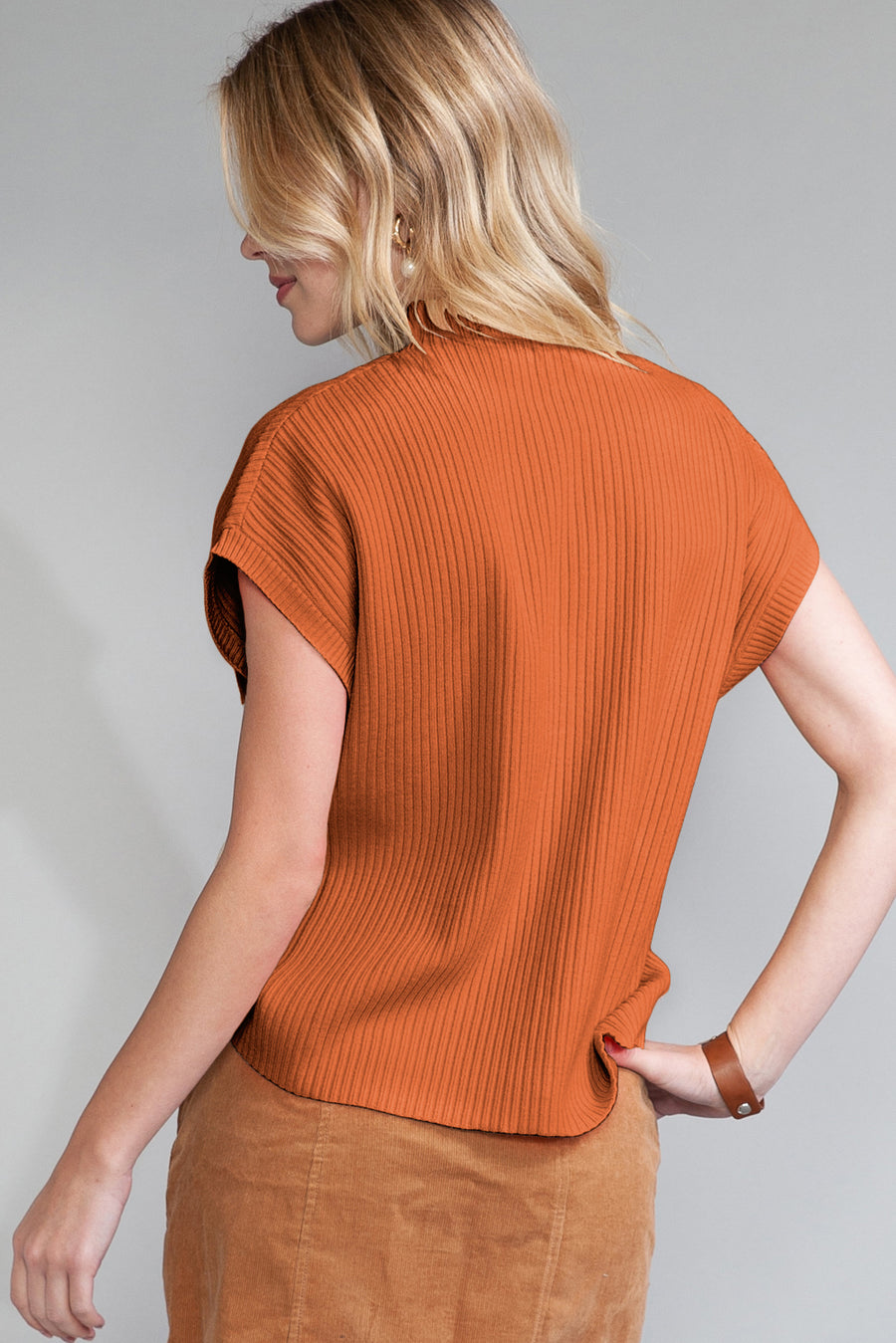 Green Pocket Ribbed Knit Short Sleeve Sweater- 9 Colors