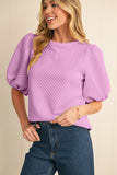 Orchid Textured Crew Neck Puff Sleeve Blouse