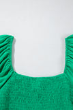 Bright Green Ruched Front Puff Sleeve Plus Size Maxi Dress