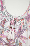 Pink and Lavender Bohemian Floral Tassel Tie V-Neck Mini Dress with Pockets