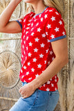 Red and White Star Print Contrast Trim T-Shirt