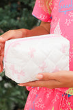 Pink & White Bow Print Quilted Zip-Up Makeup Bag