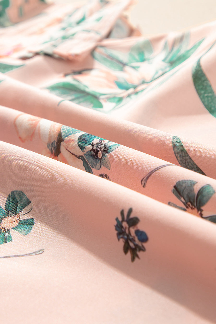 Apricot Floral Frill V-Neck Pleated Short Sleeve Blouse