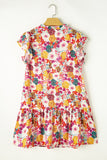 Multicolored Floral Notched Neck Ruffle Mini Dress