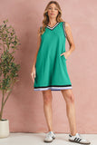 Green Contrast Trim V-Neck Sleeveless Mini Dress