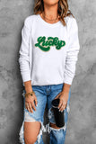 White Shiny Trim Chenille Lucky Letter Graphic Sweatshirt
