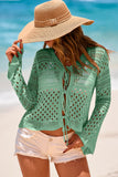 Tie Front Crochet Flare Sleeve Knit Cover-Up- 3 Colors
