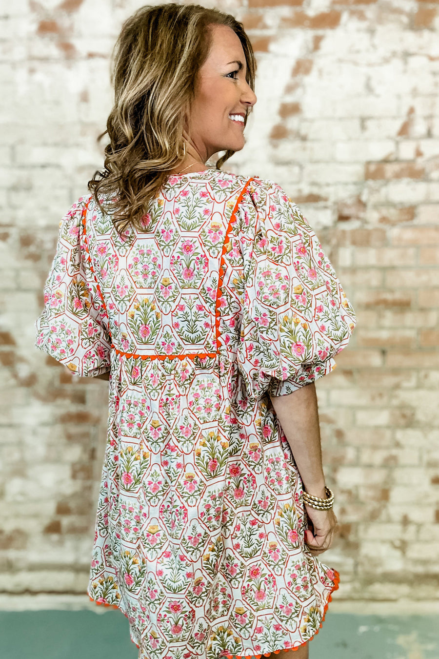 Pink Floral Print Tassel Tie V-Neck Scalloped Detail Loose Mini Dress
