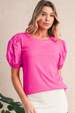 Pearl Beaded Puff Sleeve Ribbed Top- 2 Colors