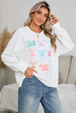 White & Pastel Bows Loose Fit Drop Sleeve Sweatshirt