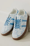 Light Blue Floral Print PU Leather Sneakers