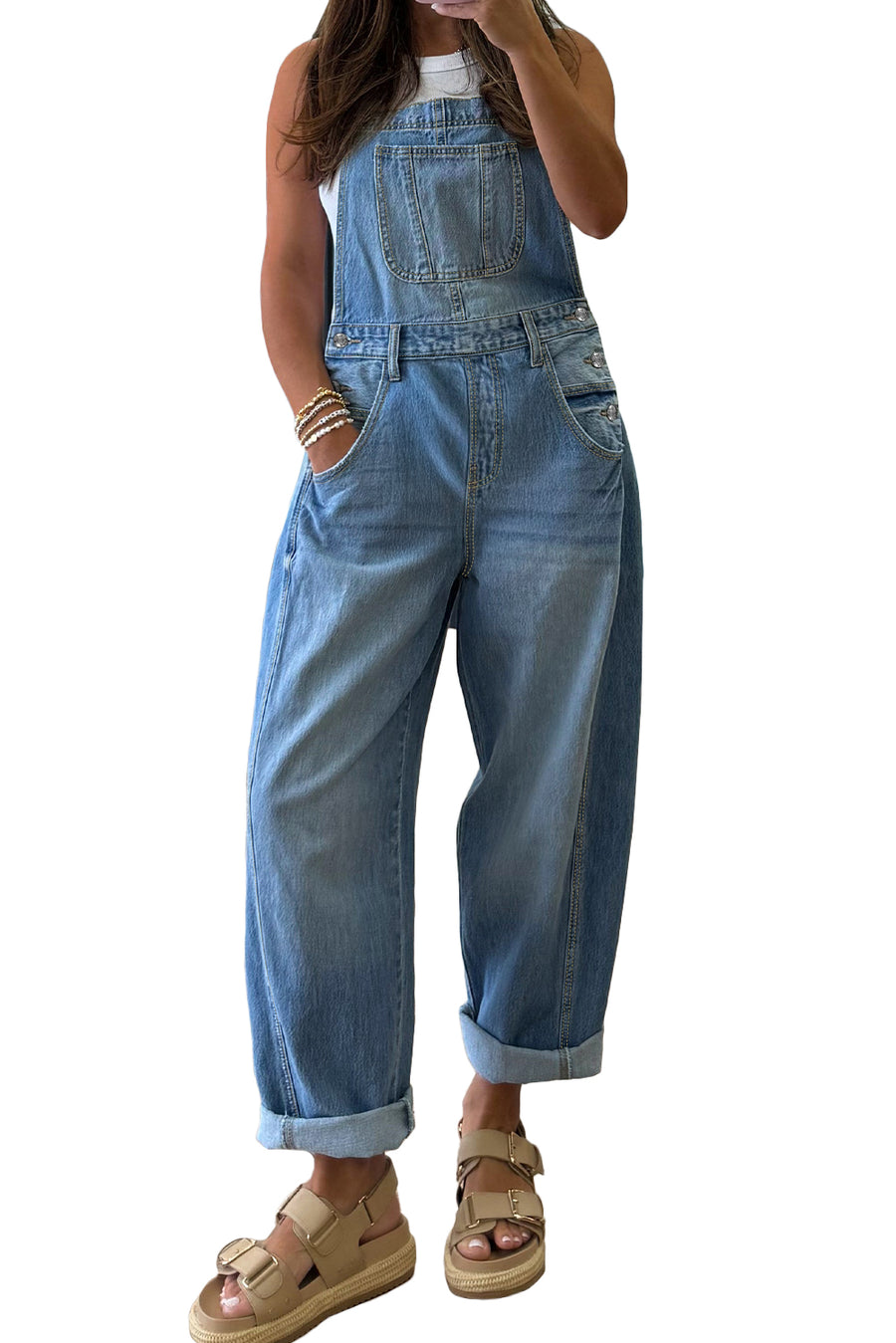 Medium Blue Straight Leg Denim Overalls