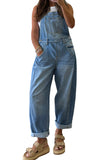 Medium Blue Straight Leg Denim Overalls