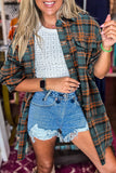 Green Plaid Long Sleeve Collar Shirt Shacket
