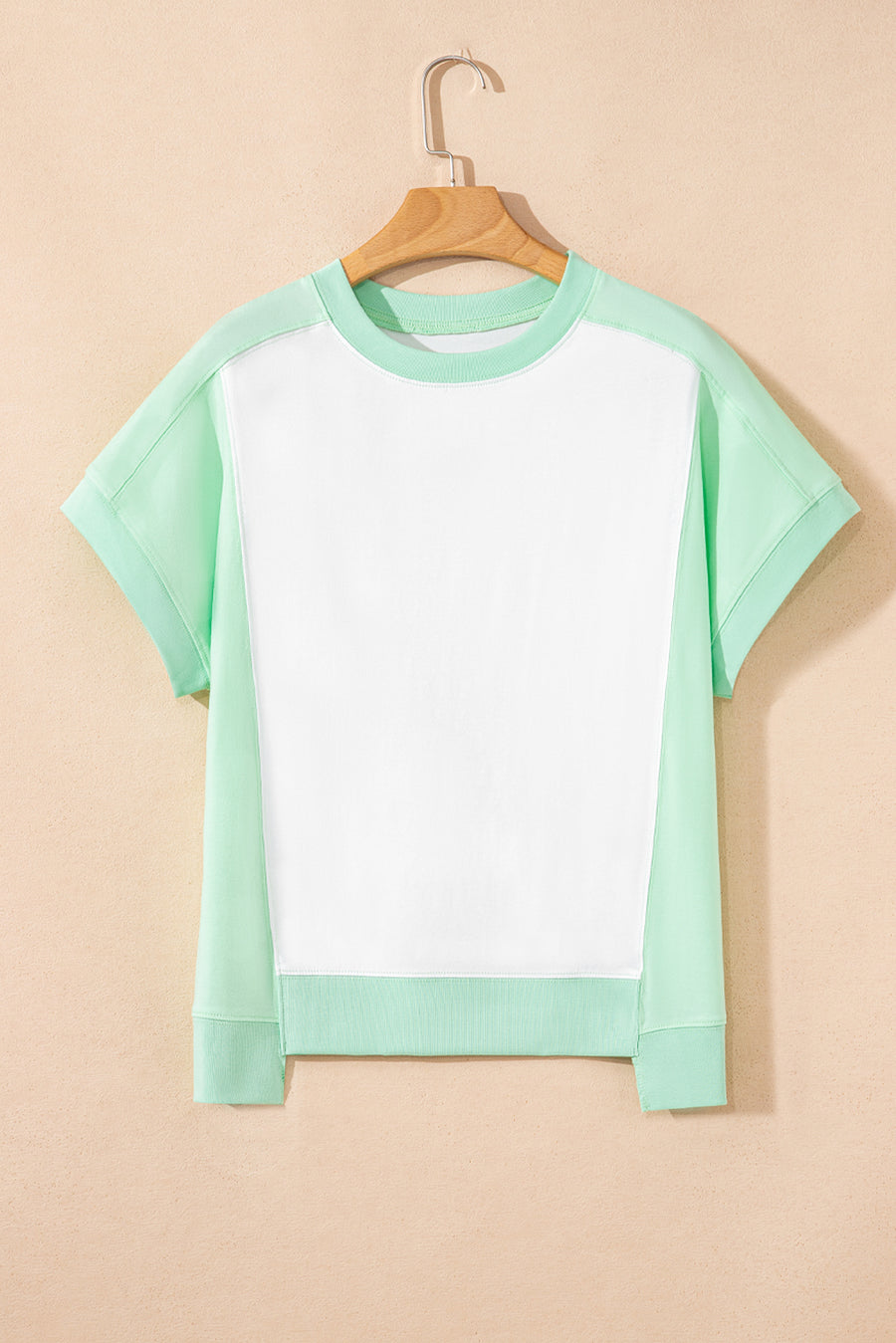 Color Block Exposed Seam Patchwork Crew Neck T-Shirt- 2 Colors