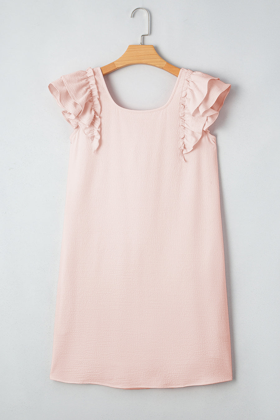 Light Pink Textured Flutter Sleeve Square Neck Bow Back Mini Dress