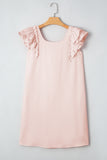 Light Pink Textured Flutter Sleeve Square Neck Bow Back Mini Dress