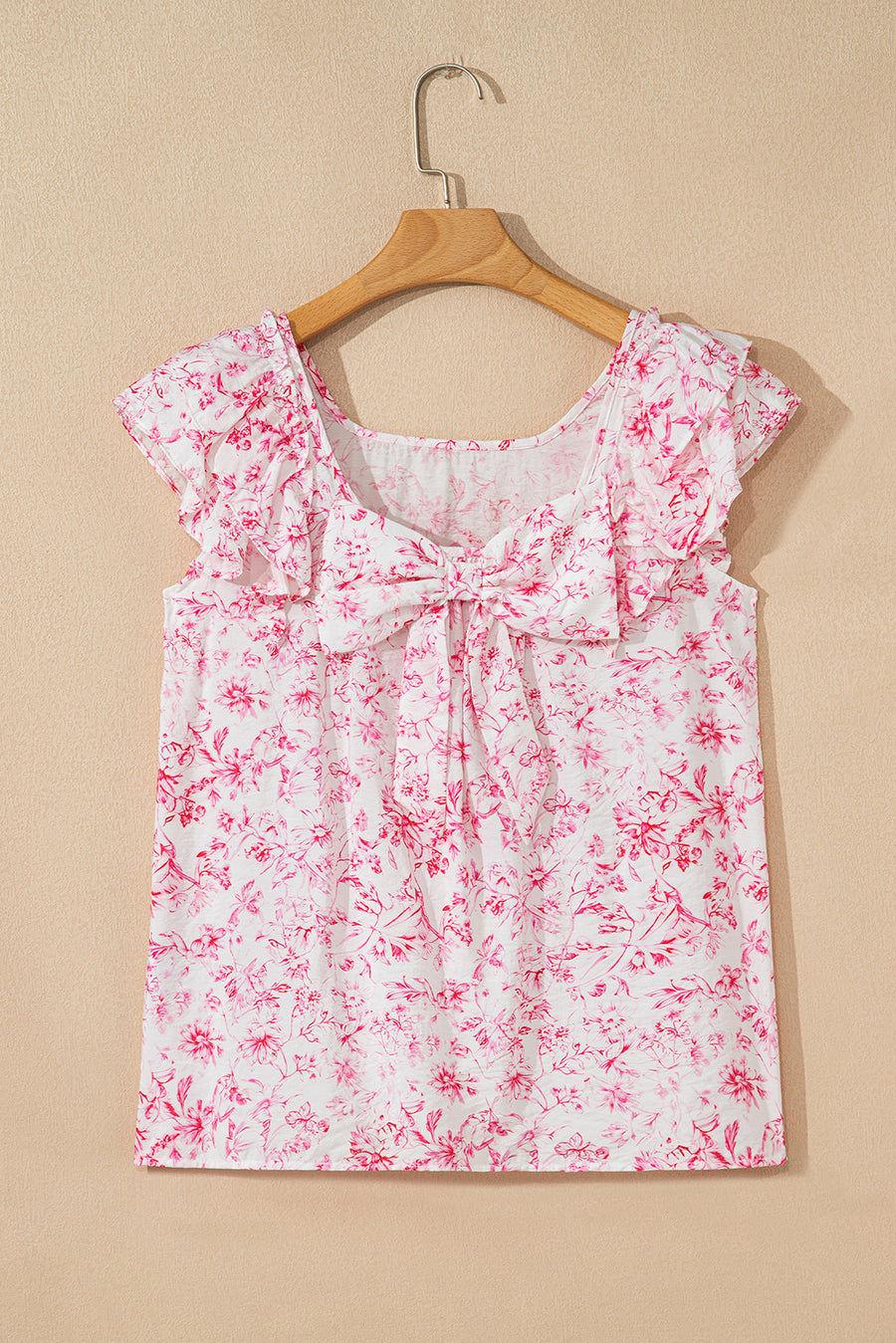 Floral Ruffle Short Sleeve Bow Back Blouse- 2 Colors