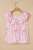 Floral Ruffle Short Sleeve Bow Back Blouse- 2 Colors