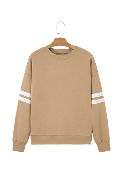 Navy Blue Preppy Striped Sleeve Loose Sweatshirt