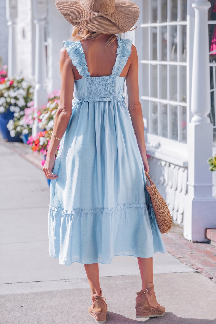 Solid Color Ruffle Trim High Waist Sleeveless Maxi Dress A- 2 Colors
