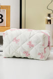 Pink & White Bow Print Quilted Zip-Up Makeup Bag