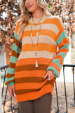 Orange Multi Color Block High Neck Drop Shoulder Sweater
