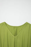 Fern Green Solid V Neck Cap Sleeve Tunic Elastic Waist Versatile Maxi Dress