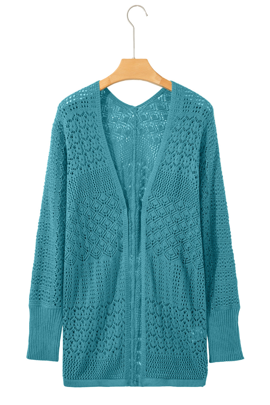 Redwood Burl Mix Pattern Hollow Knit Open Front Cardigan