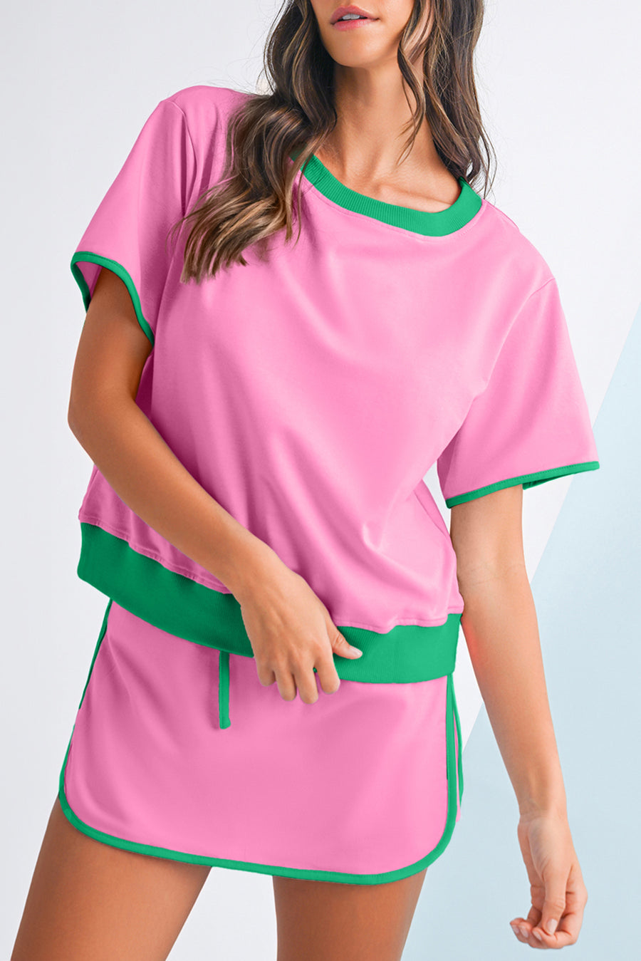 *Pre-Order* Color Block Drop Shoulder T-Shirt and Skort Set- 5 Colors