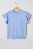 Ribbed Trim Crew Neck Ruffled Short Sleeve Sweater- 3 Colors