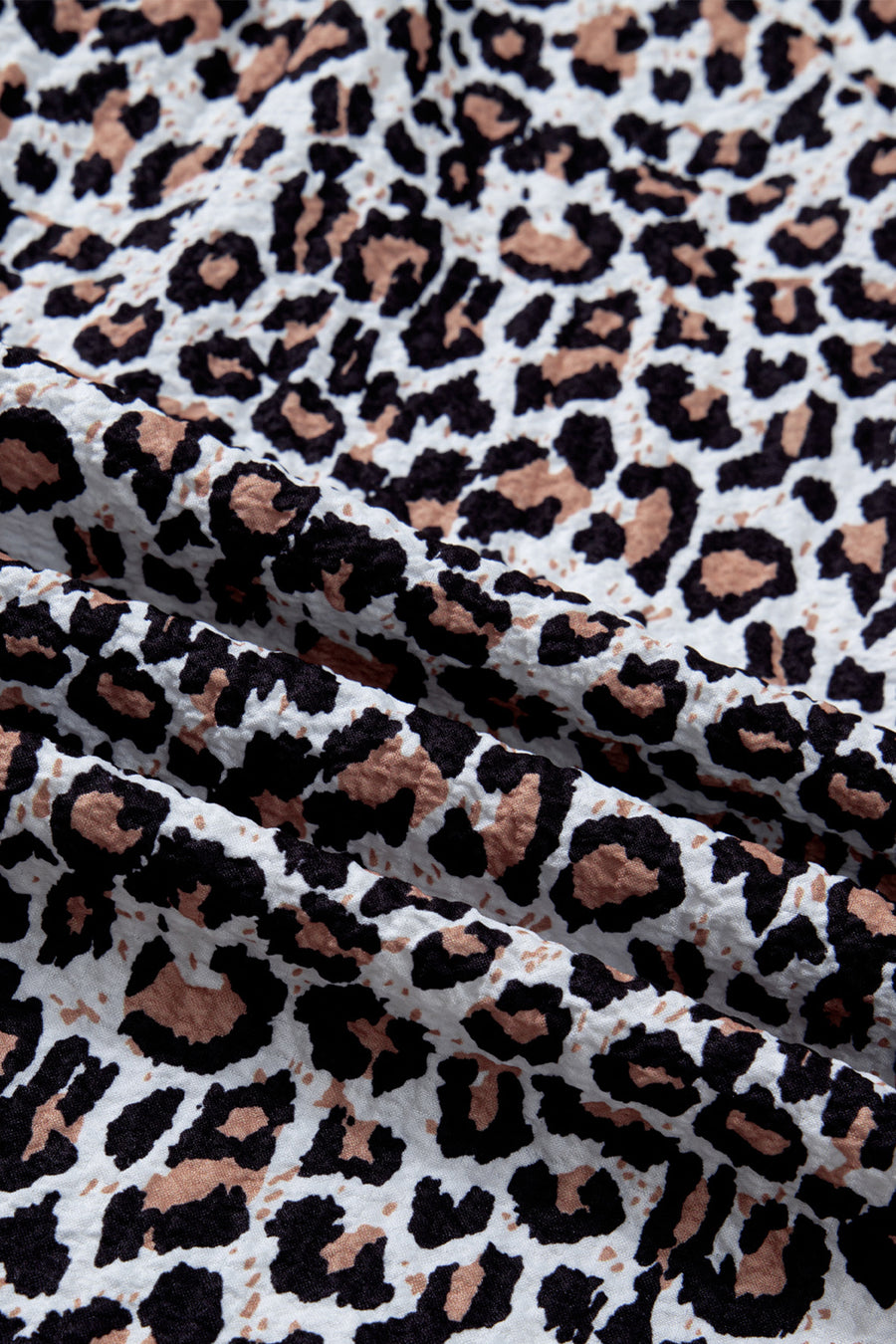 Leopard Print Contrast Frilled V-Neck Button-Up Blouse