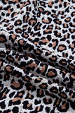 Leopard Print Contrast Frilled V-Neck Button-Up Blouse