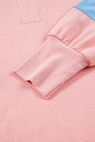 Apricot Pink Exposed Seam Colorblock Split Cuffs & Hem Oversized Sweatshirt