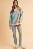 Striped Color Block Drop Shoulder Oversized Sweatshirt- 2 Colors