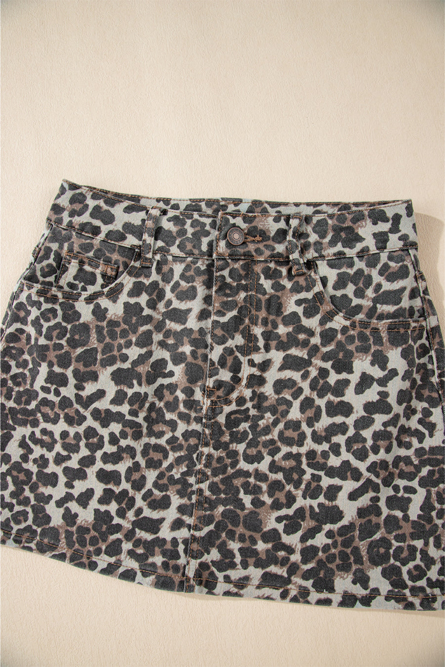 Leopard Print Denim Mini Skirt