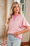 Striped Ruffle Sleeve Crew Neck T-Shirt- 3 Colors