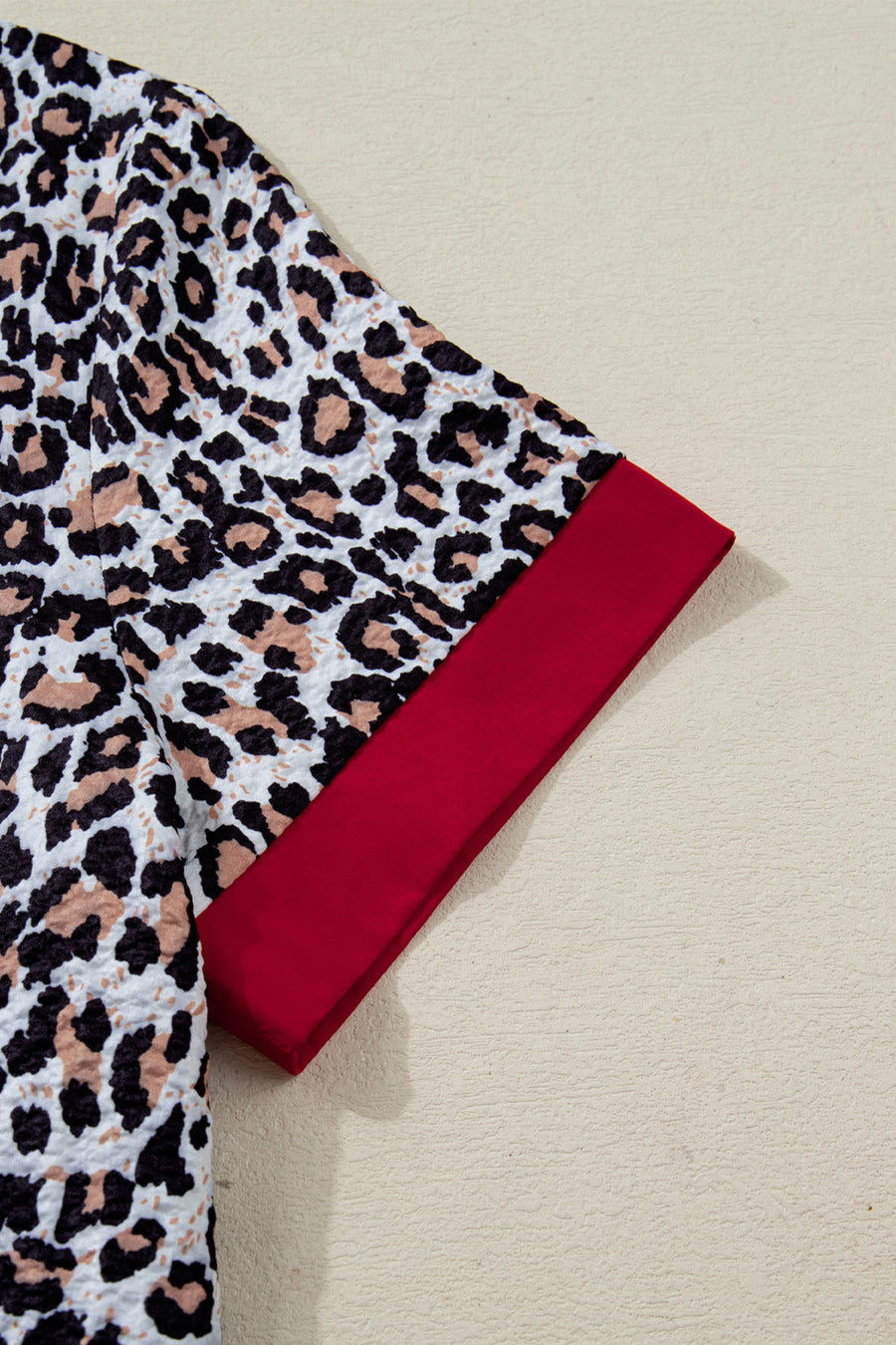 Leopard Print Contrast Frilled V-Neck Button-Up Blouse