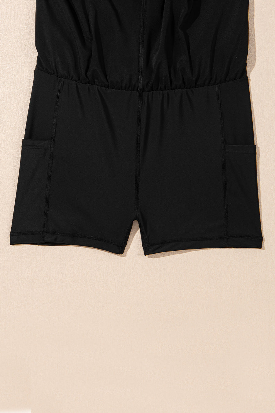 Black High-Waist Drawstring Hidden Pocket Swim Shorts