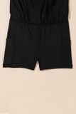 Black High-Waist Drawstring Hidden Pocket Swim Shorts
