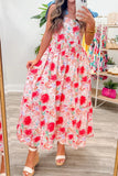 *Backorder* Floral Print Denim Straps High Waist Maxi Dress