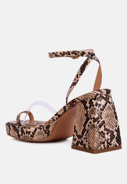 Such Flirt Snake Print Triangular Block Heel Sandals- 3 Colors