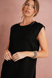 Black Textured Cap Sleeve T Shirt Shift Mini Dress