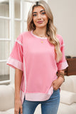 Peach Exposed Seam High-Low Side Slit Short Sleeve T-Shirt