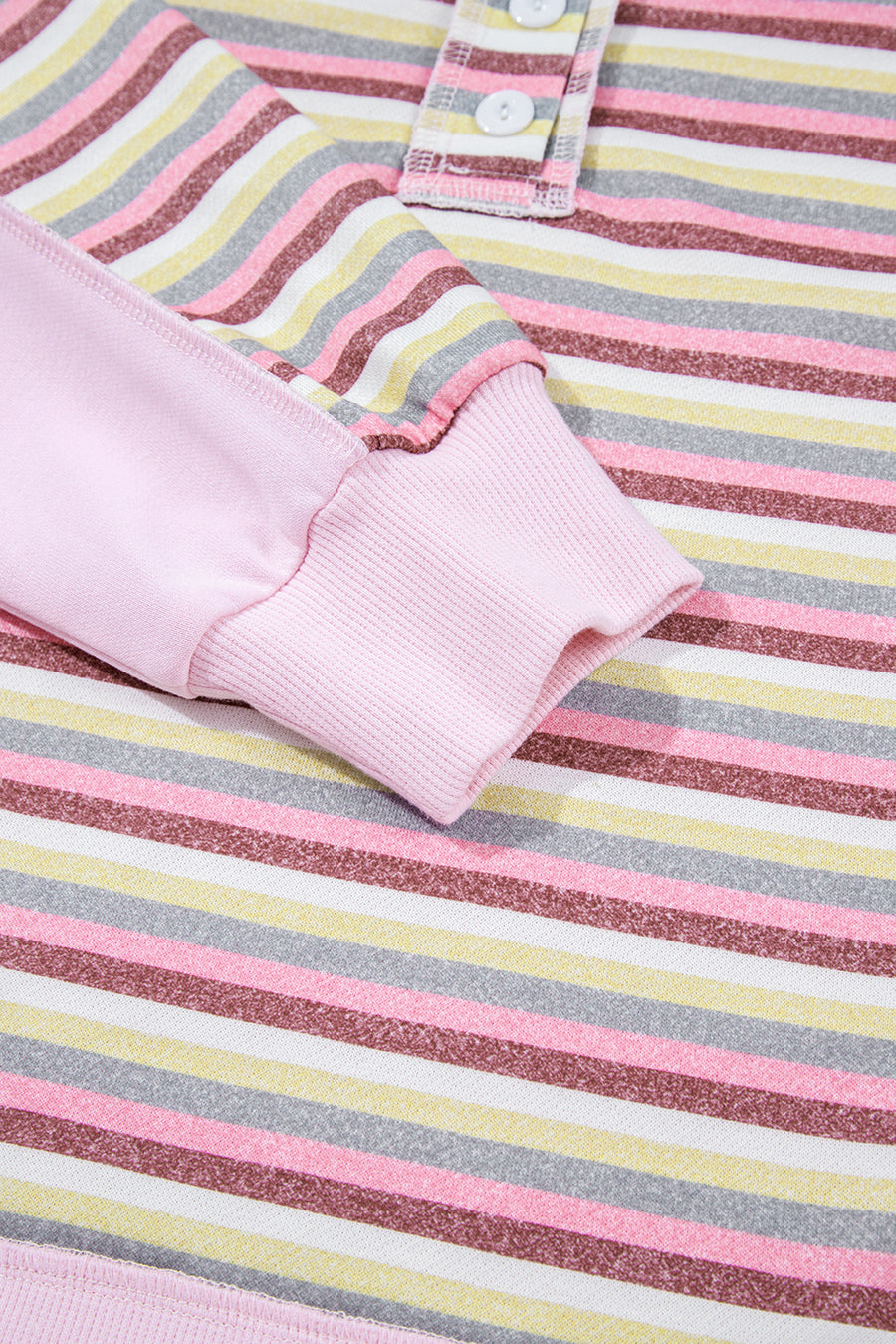 Pink Striped Patchwork Henley Sweatshirt
