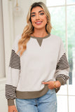 Color Block Patchwork Striped Sleeve Sweatshirt- 3 Colors